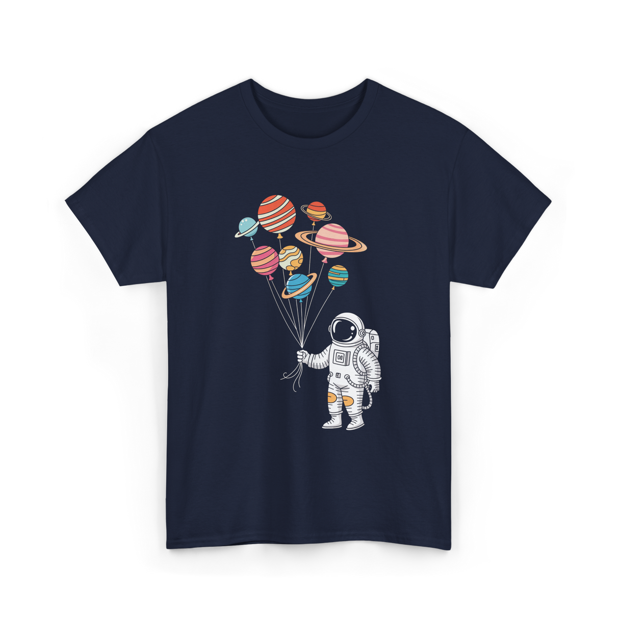 Astronaut Planets Balloons Space T-Shirt - Navy