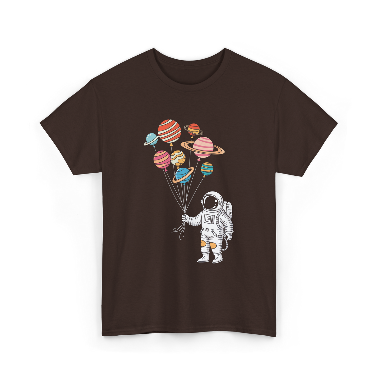 Astronaut Planets Balloons Space T-Shirt - Dark Chocolate