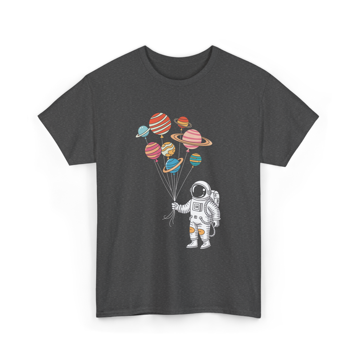 Astronaut Planets Balloons Space T-Shirt - Dark Heather