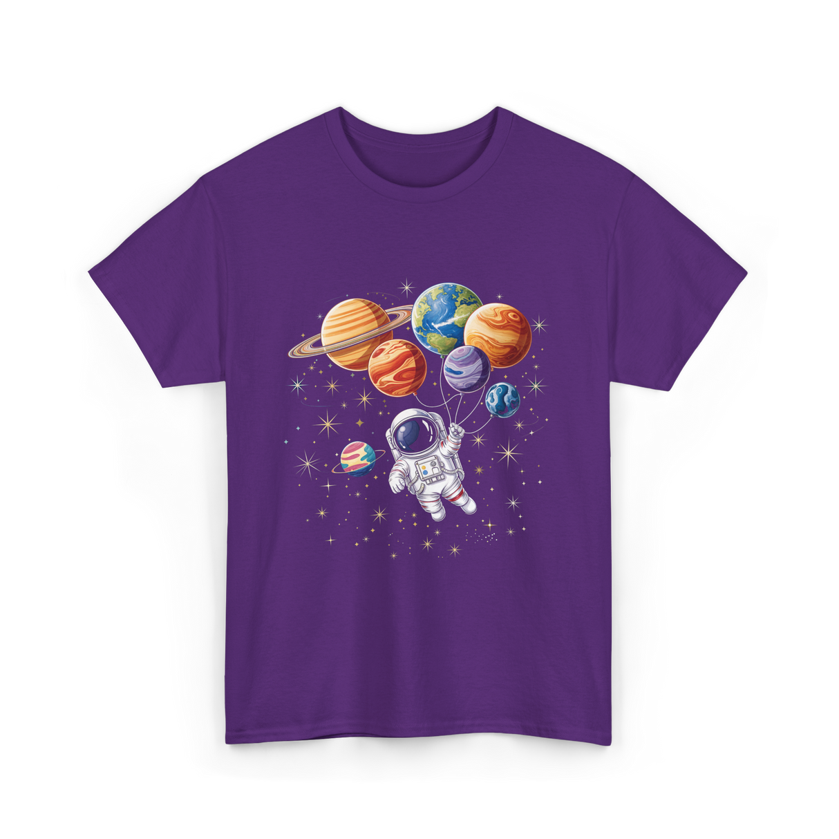 Astronaut with Planets Space T-Shirt - Purple