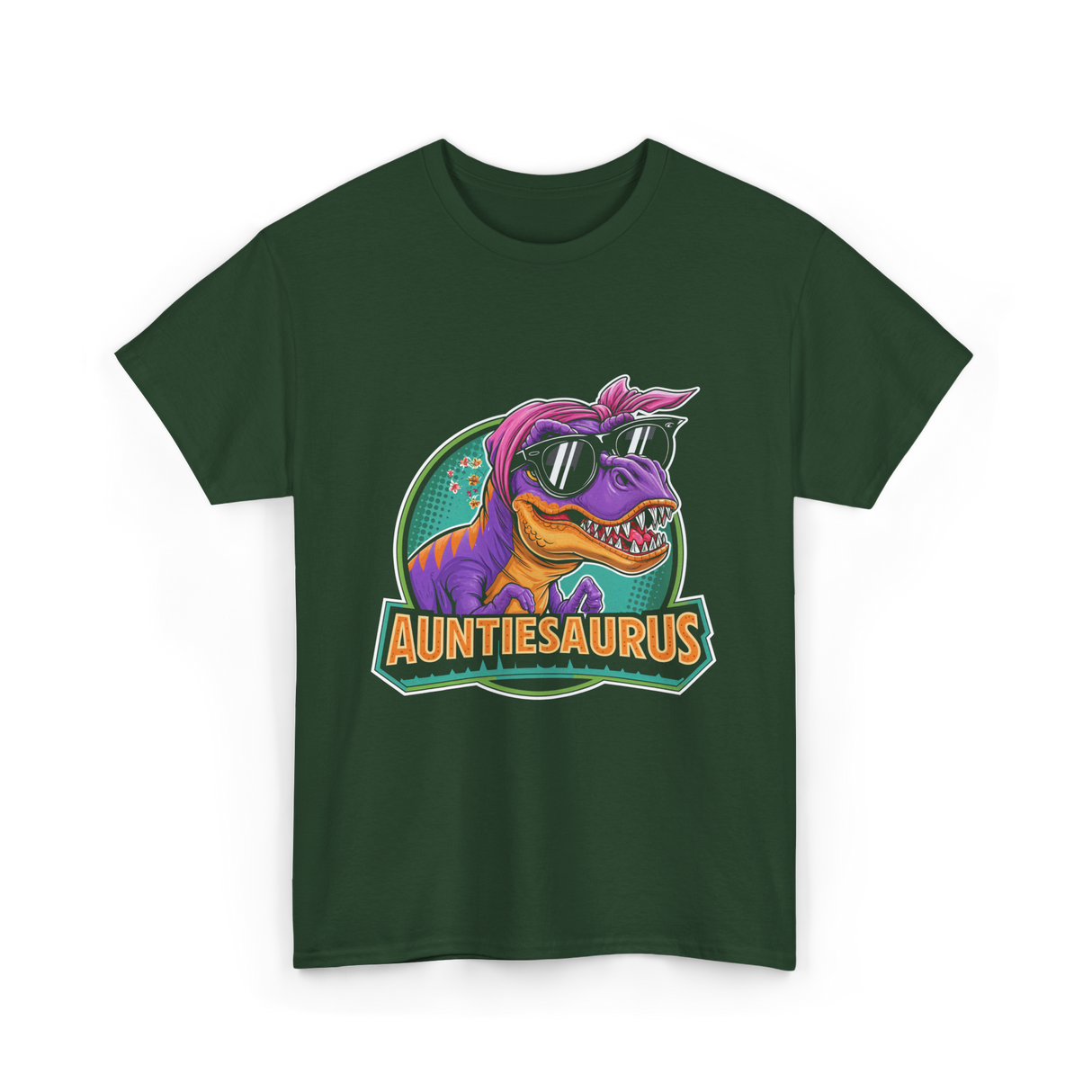 Auntiesaurus Dinosaur Auntiesaurus T-Shirt - Forest Green