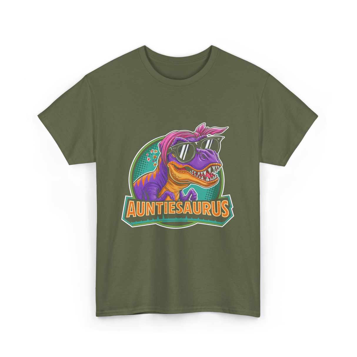 Auntiesaurus Dinosaur Auntiesaurus T-Shirt - Military Green