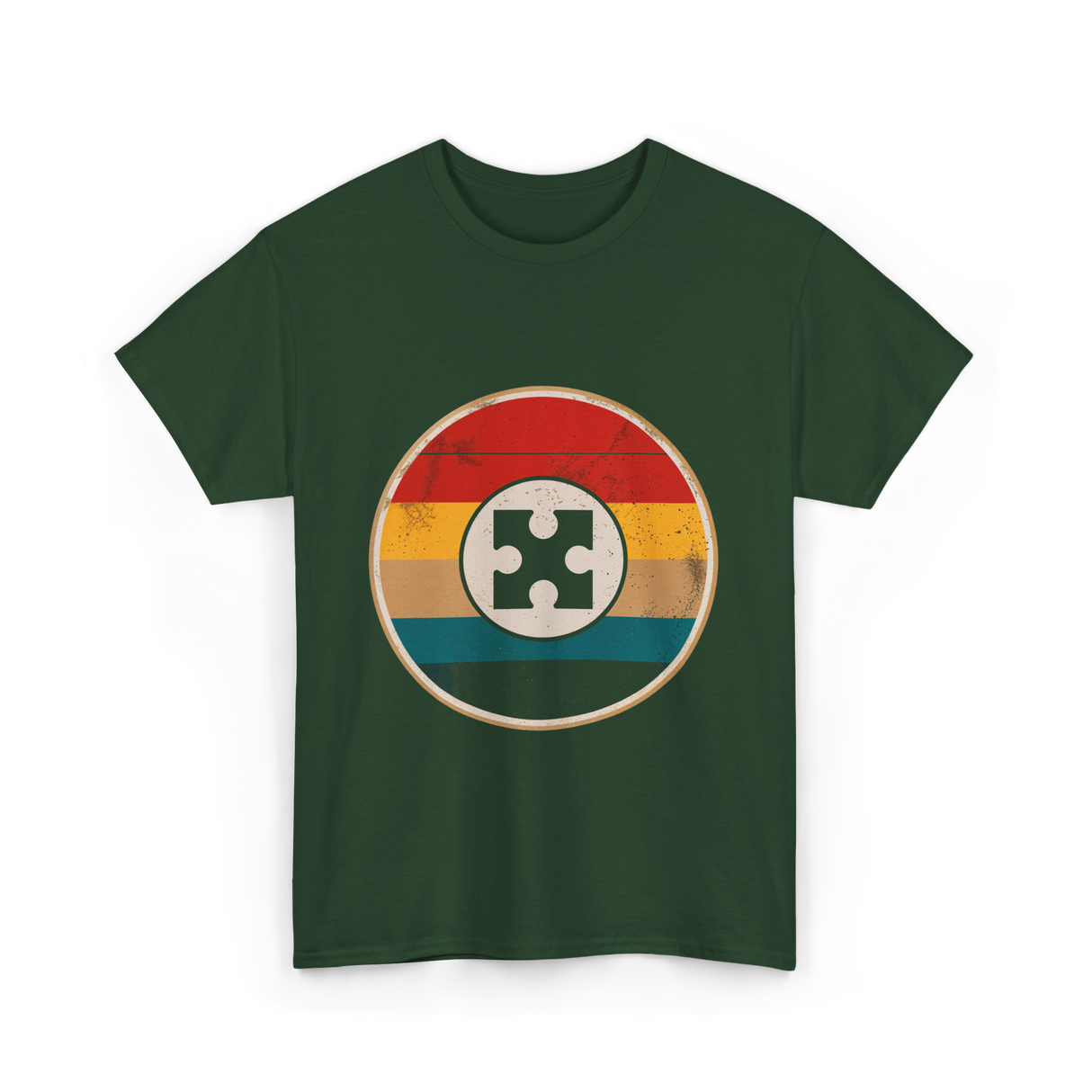 Autism Awareness Retro Puzzle Design T-Shirt - Forest Green