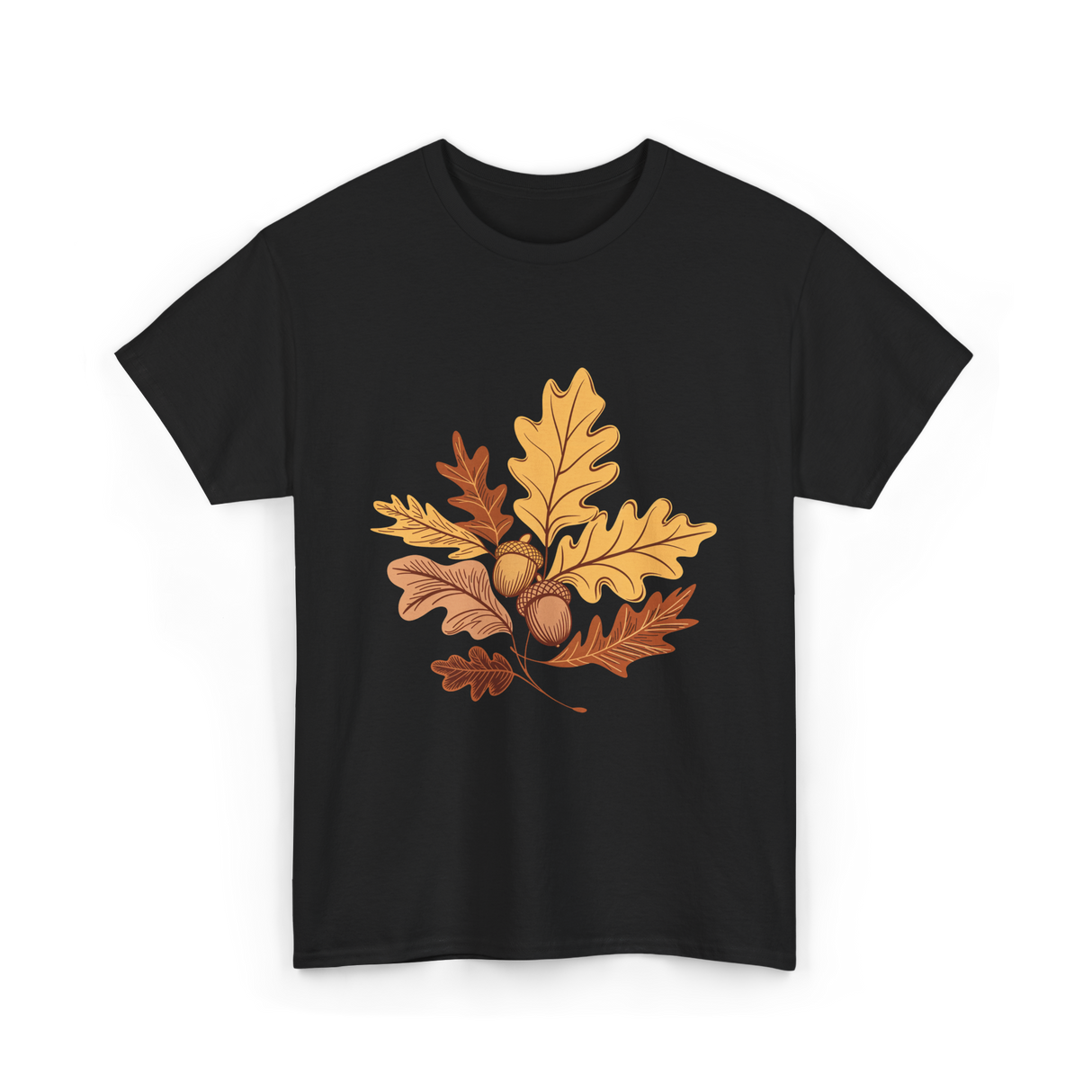Autumn Leaves Acorns Fall T-Shirt - Black