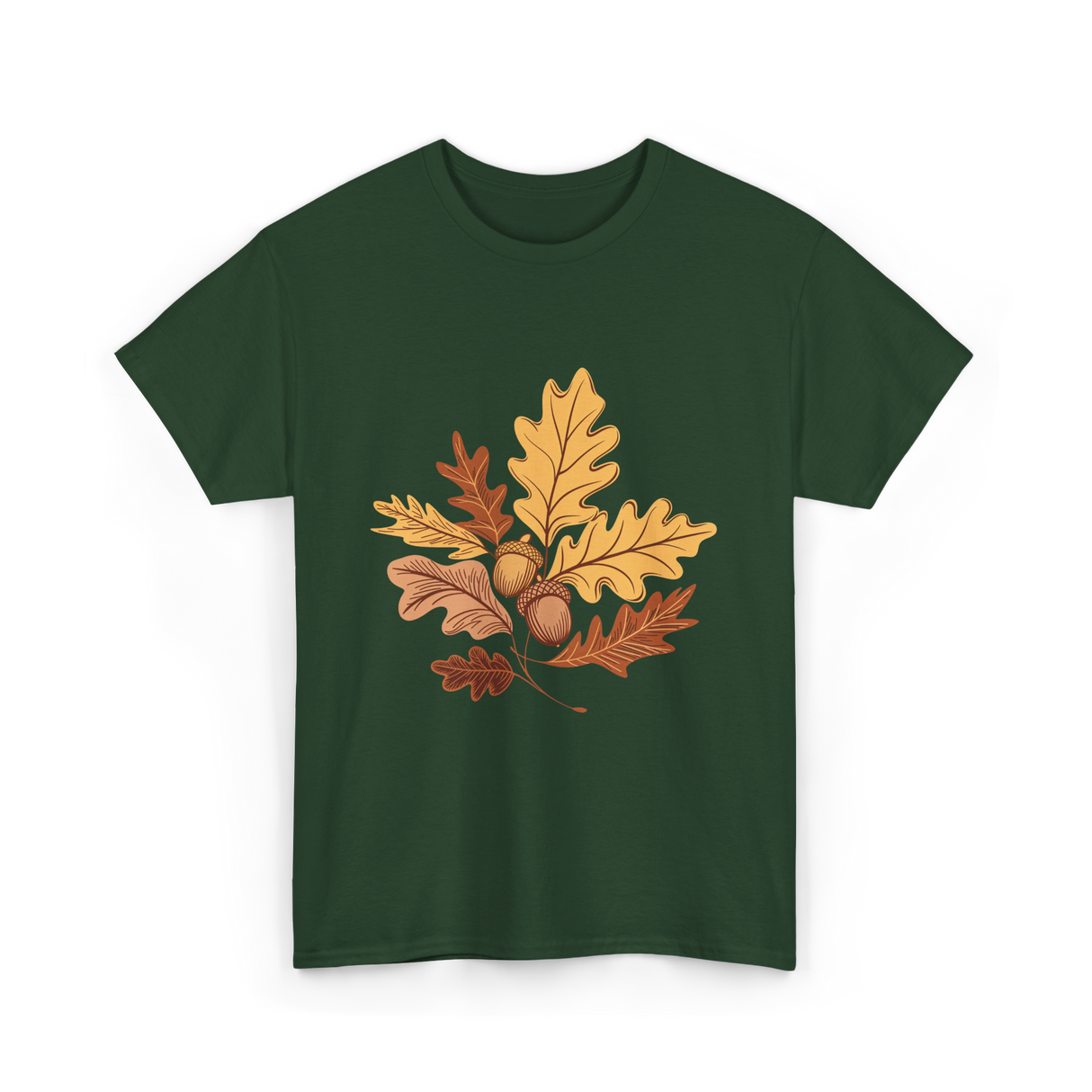 Autumn Leaves Acorns Fall T-Shirt - Forest Green