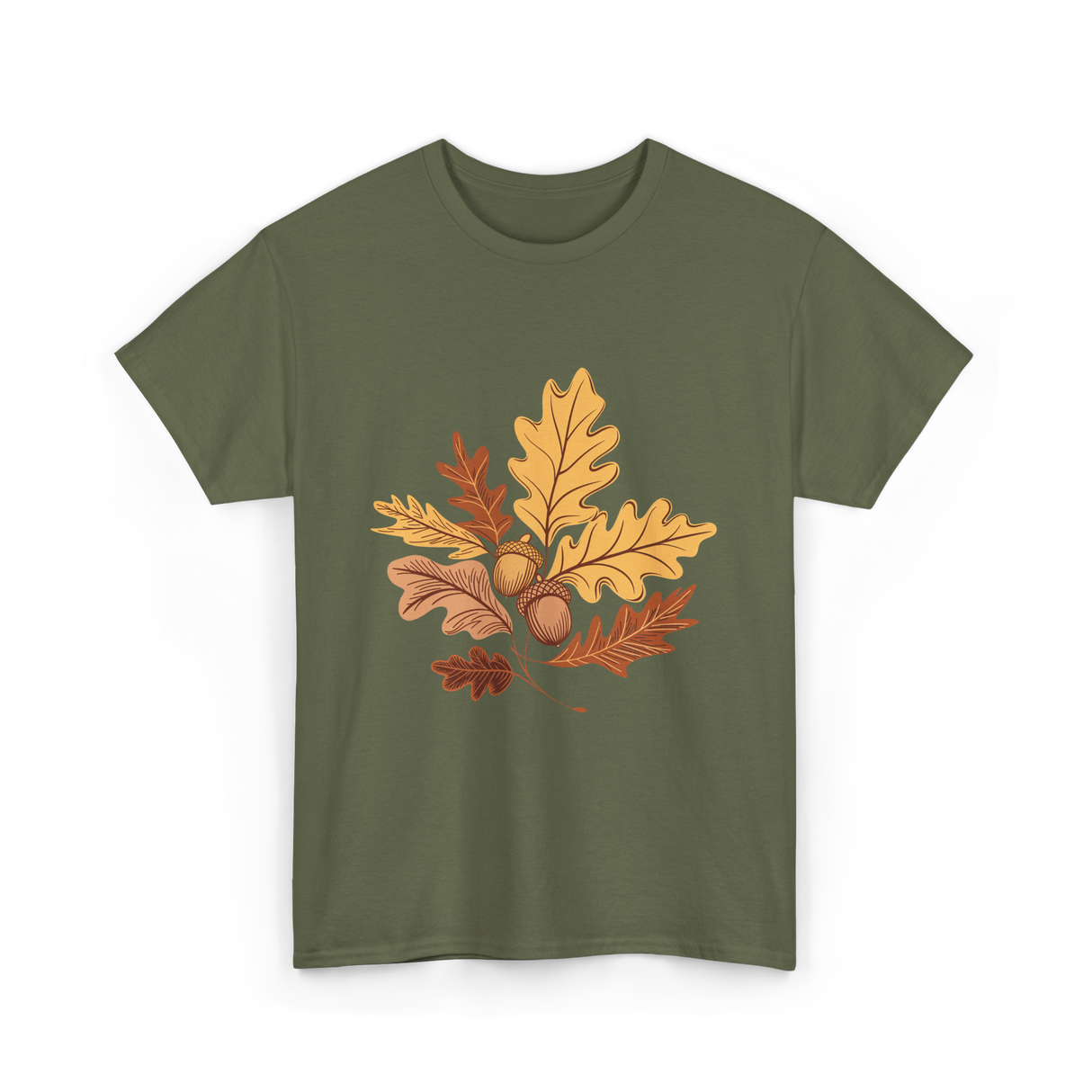 Autumn Leaves Acorns Fall T-Shirt - Military Green