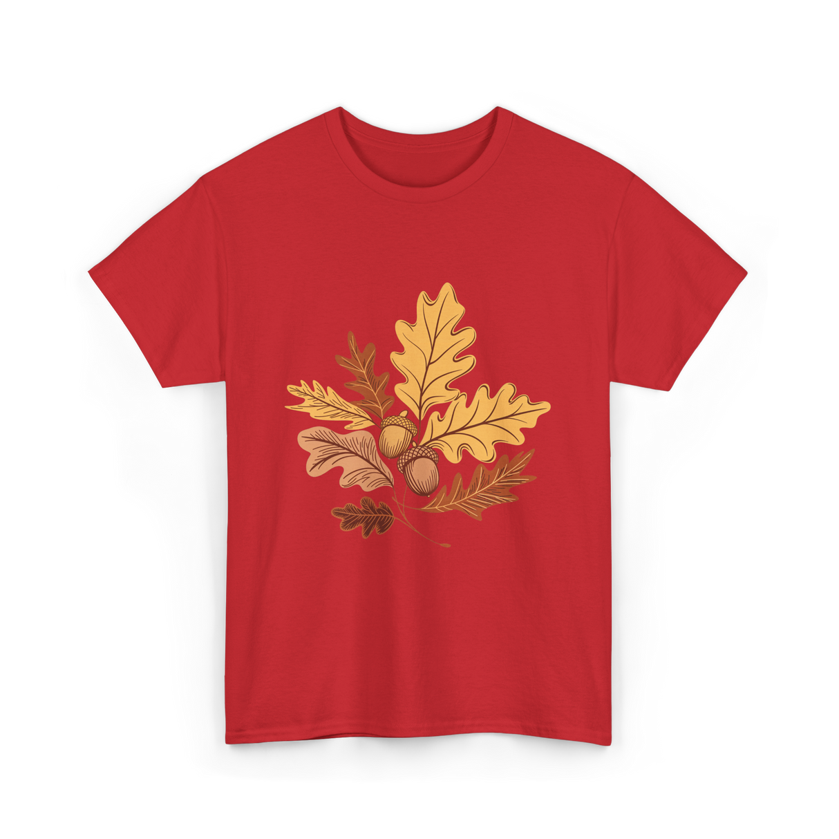 Autumn Leaves Acorns Fall T-Shirt - Red
