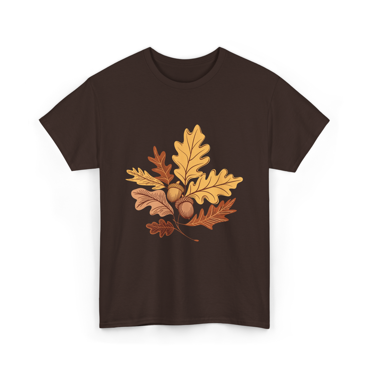 Autumn Leaves Acorns Fall T-Shirt - Dark Chocolate