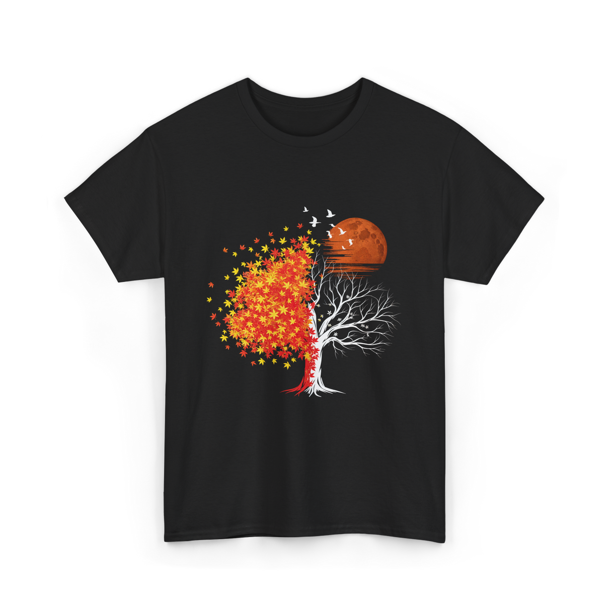 Autumn Tree Moon Nature Outdoor T-Shirt - Black