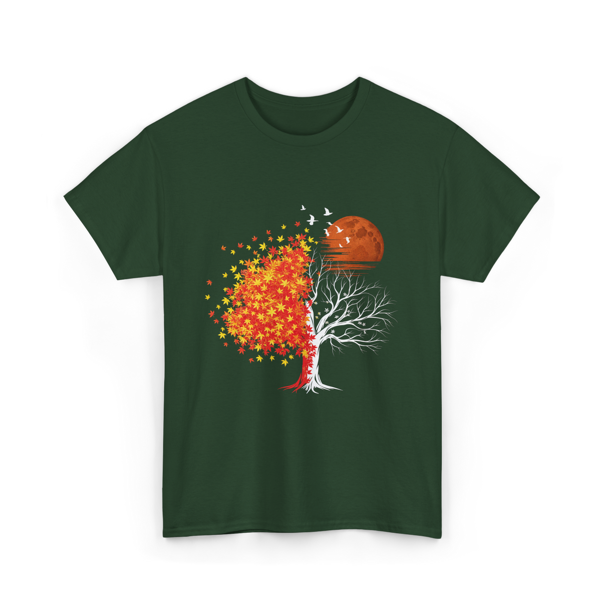 Autumn Tree Moon Nature Outdoor T-Shirt - Forest Green