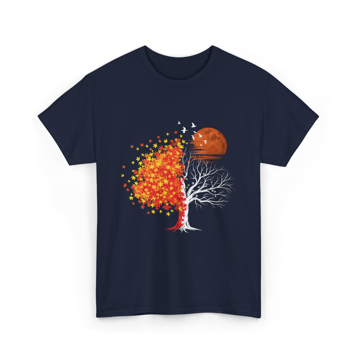 Autumn Tree Moon Nature Outdoor T-Shirt - Navy