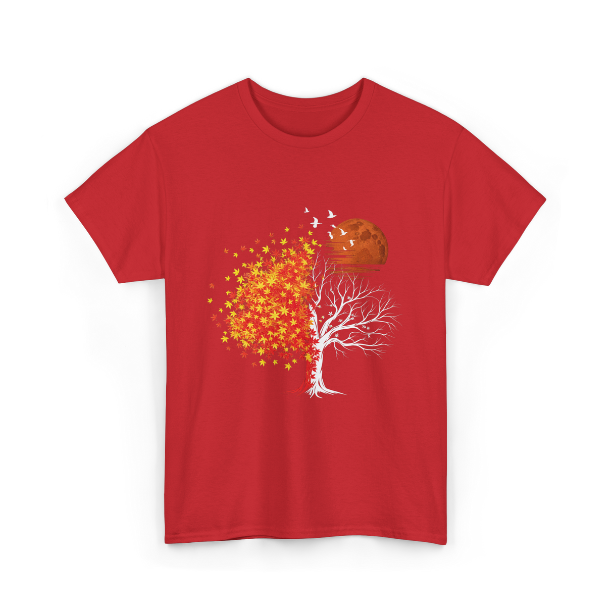 Autumn Tree Moon Nature Outdoor T-Shirt - Red
