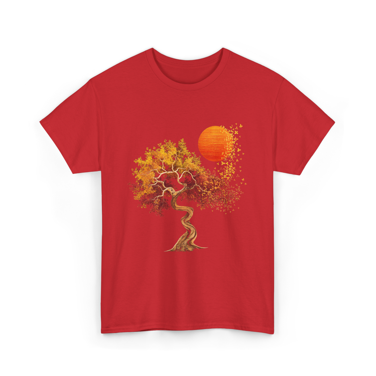 Autumn Tree Sun Nature Landscape T-Shirt - Red