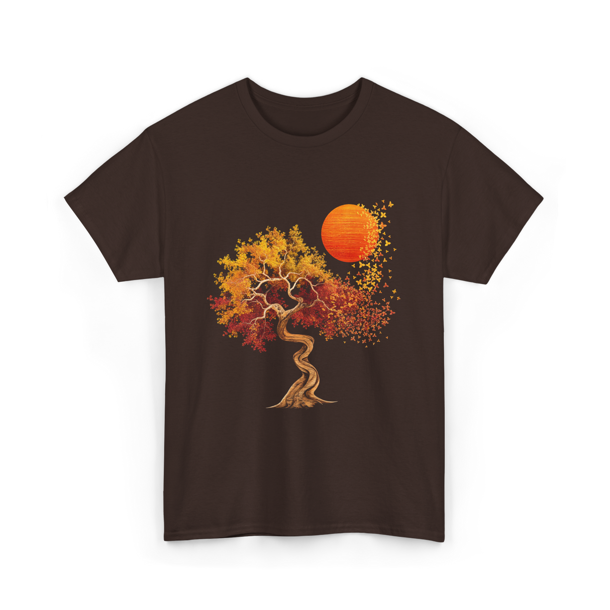 Autumn Tree Sun Nature Landscape T-Shirt - Dark Chocolate