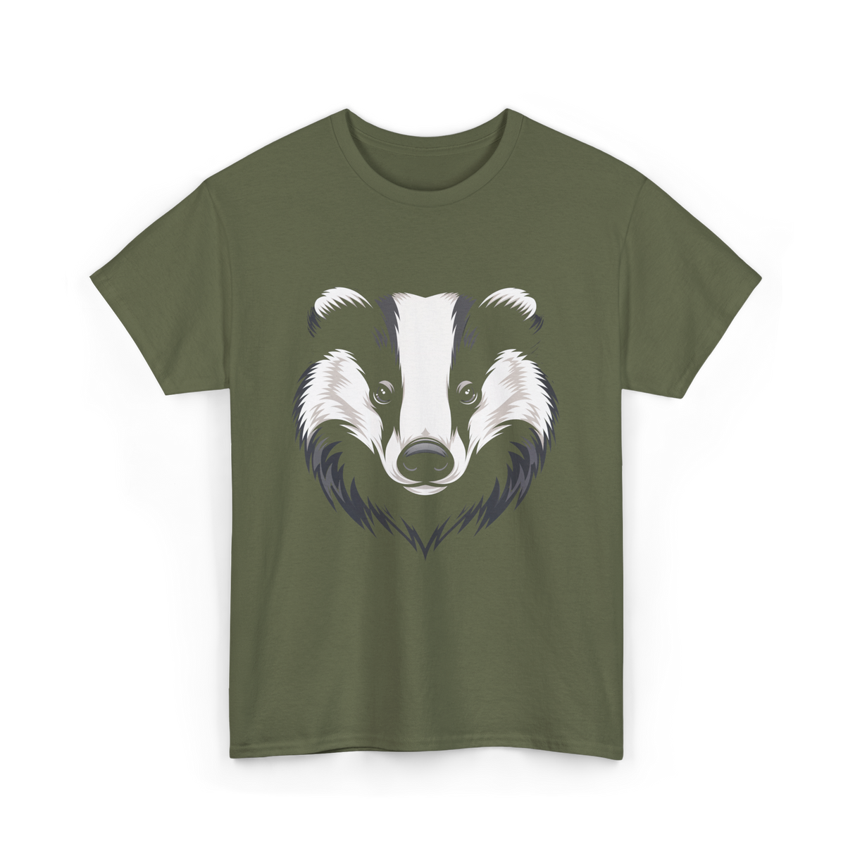 Badger Animal Face Badger Art T-Shirt - Military Green