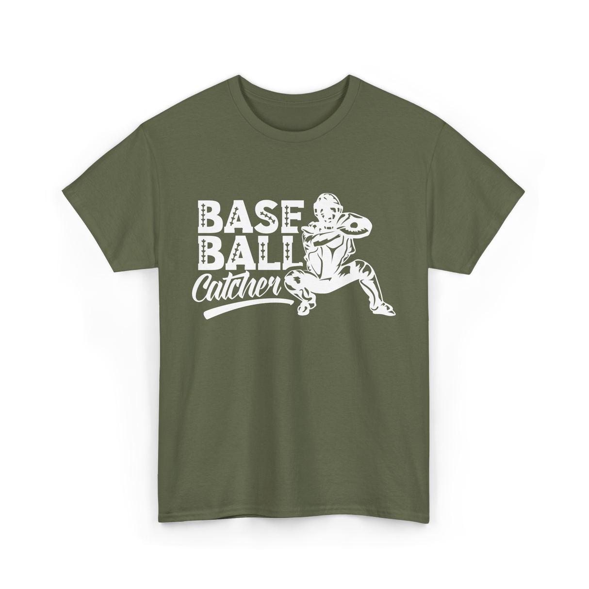 Baseball Catcher Sports Player T-Shirt - Military Green