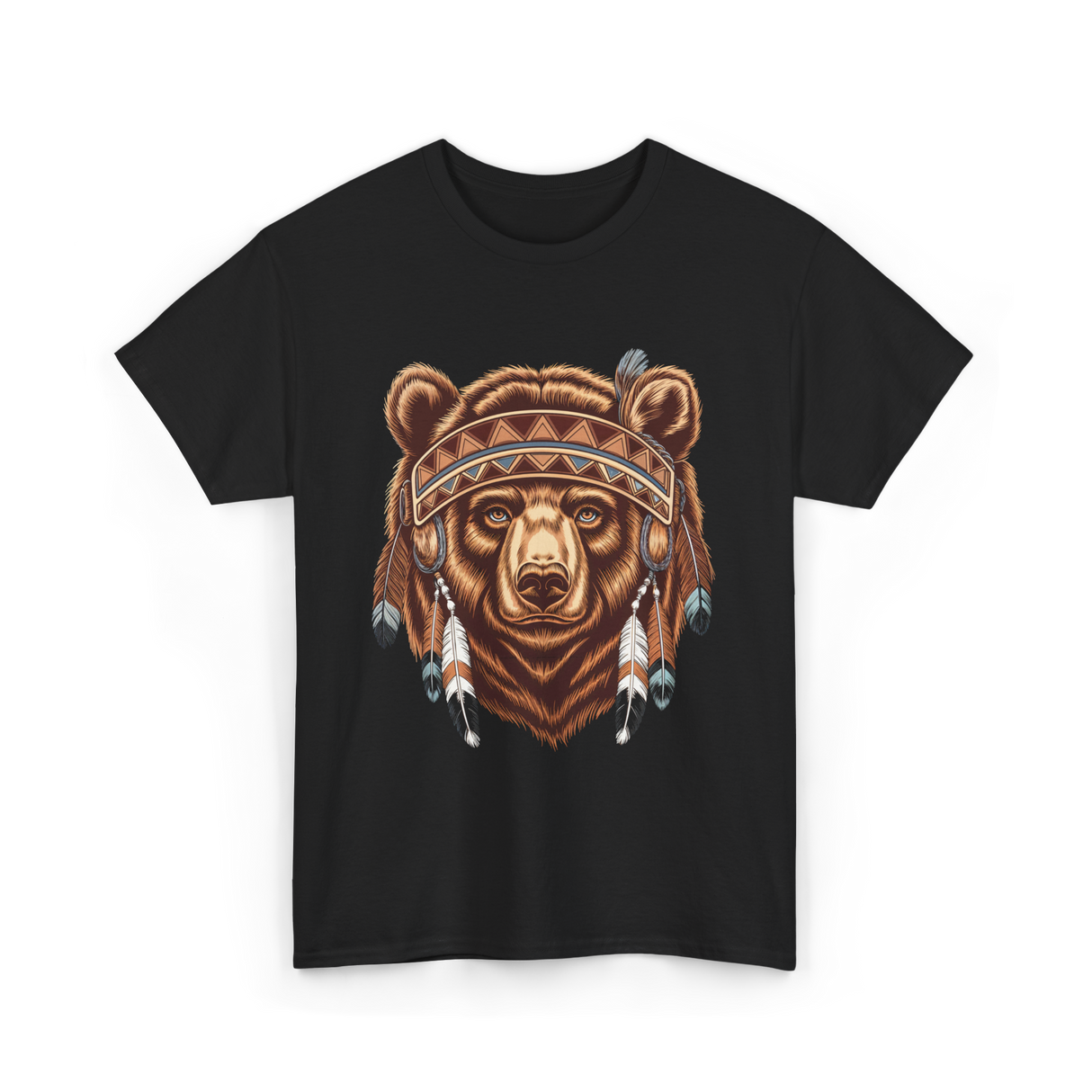 Bear Head Native American Art T-Shirt - Black