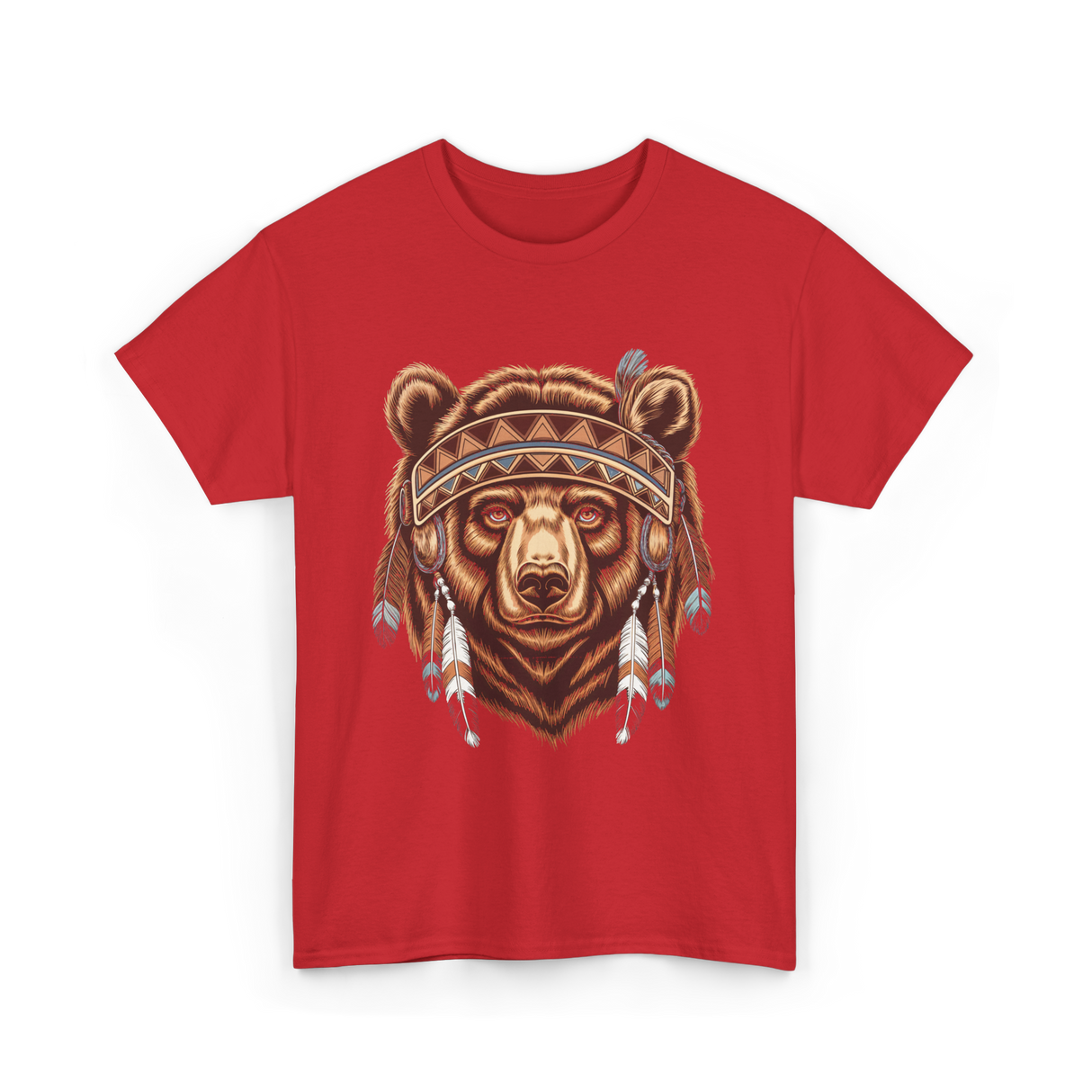 Bear Head Native American Art T-Shirt - Red