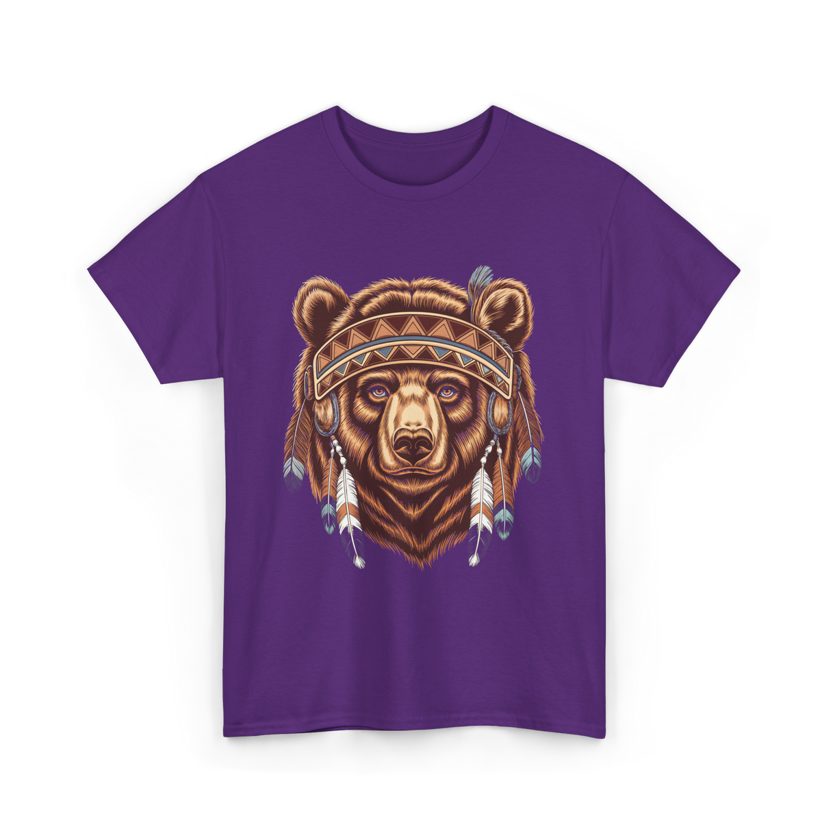 Bear Head Native American Art T-Shirt - Purple