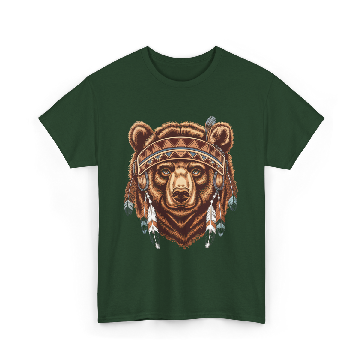 Bear Head Native American Art T-Shirt - Forest Green