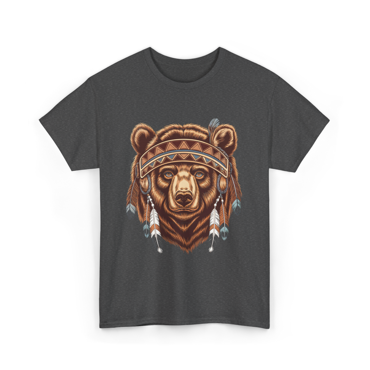 Bear Head Native American Art T-Shirt - Dark Heather