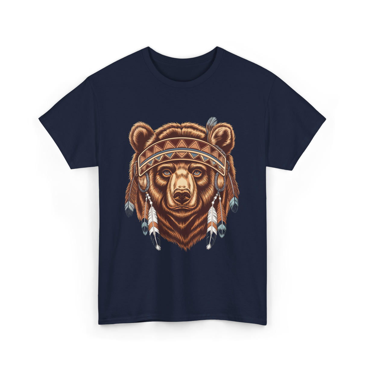 Bear Head Native American Art T-Shirt - Navy