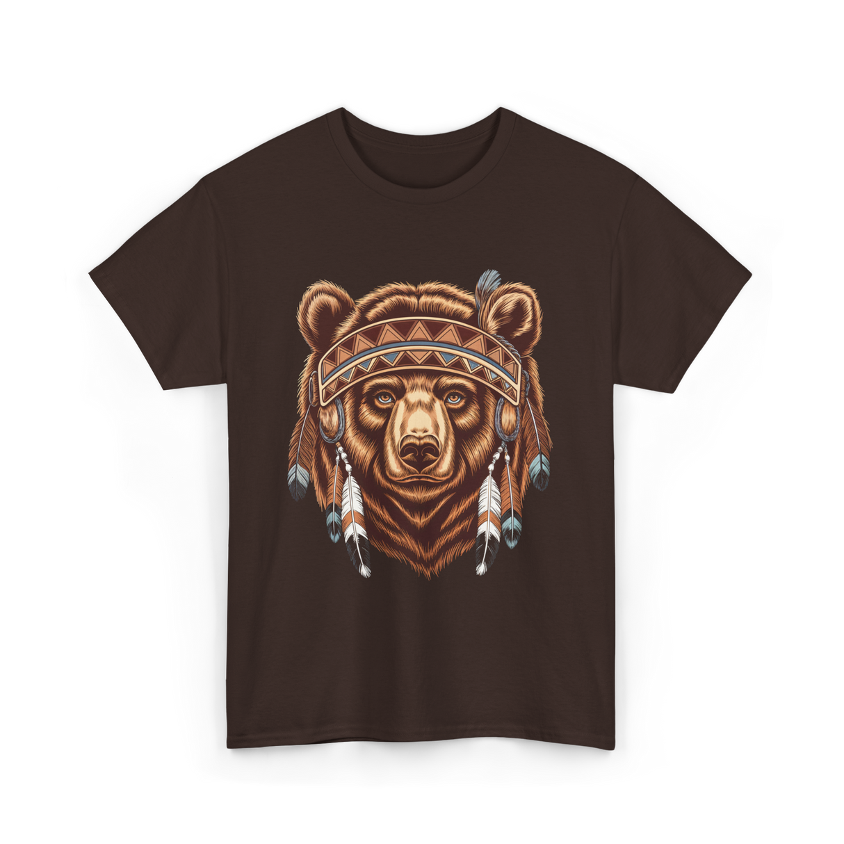 Bear Head Native American Art T-Shirt - Dark Chocolate