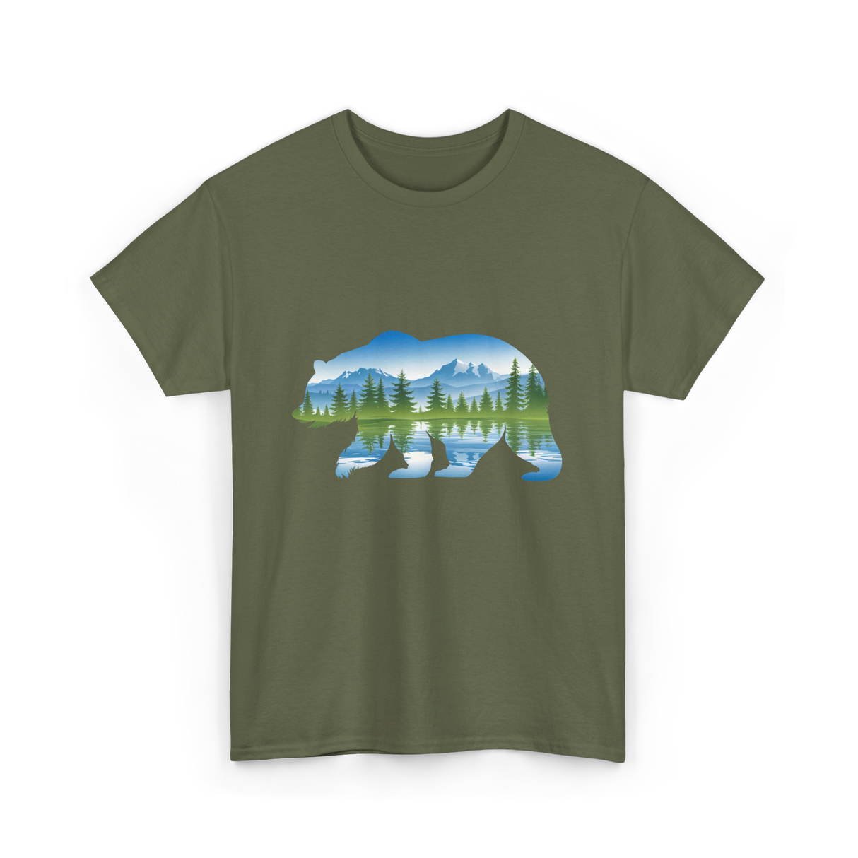 Bear Landscape Nature Wildlife T-Shirt - Military Green