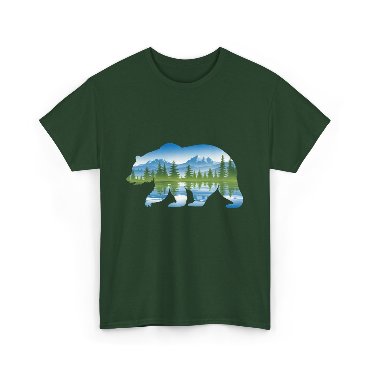 Bear Landscape Nature Wildlife T-Shirt - Forest Green