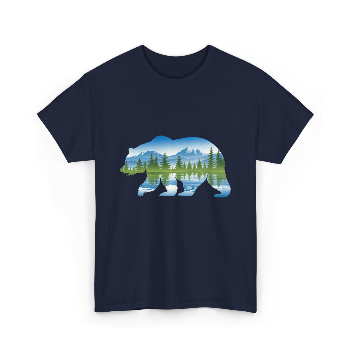 Bear Landscape Nature Wildlife T-Shirt - Navy