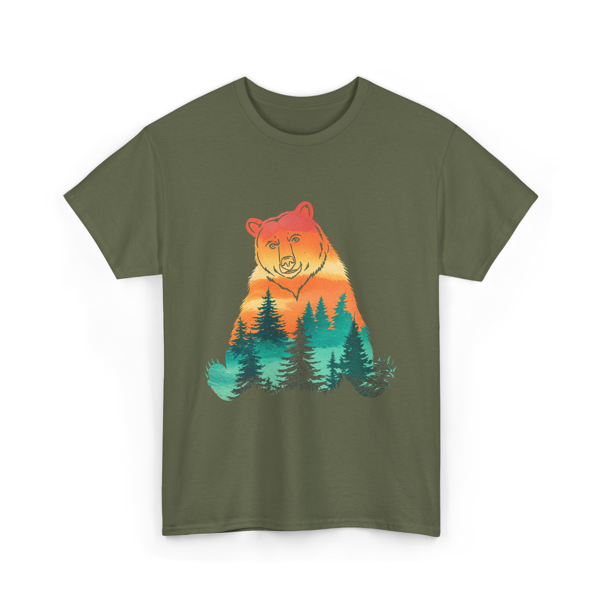 Bear Nature Forest Wildlife T-Shirt - Military Green
