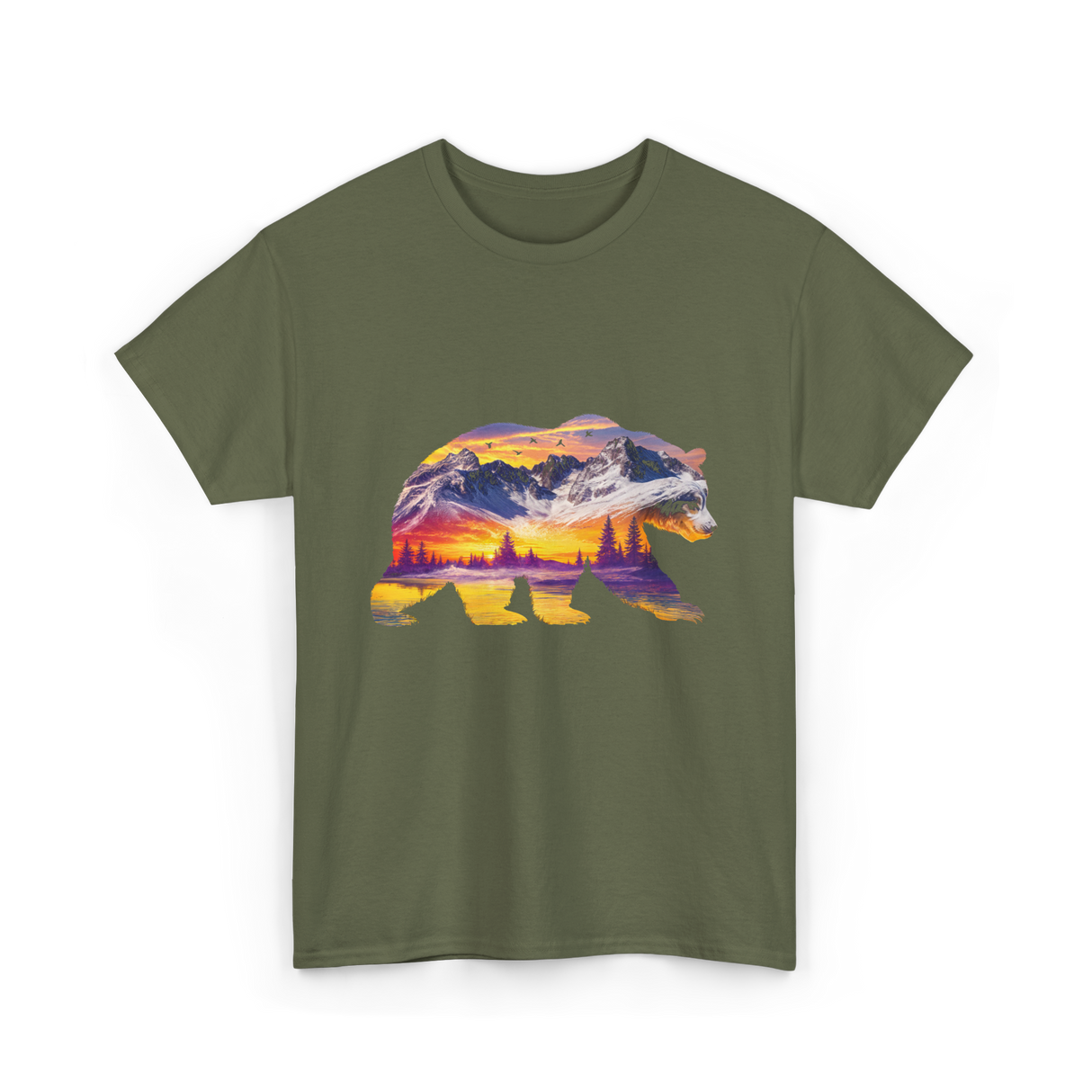 Bear Nature Landscape Wildlife T-Shirt - Military Green