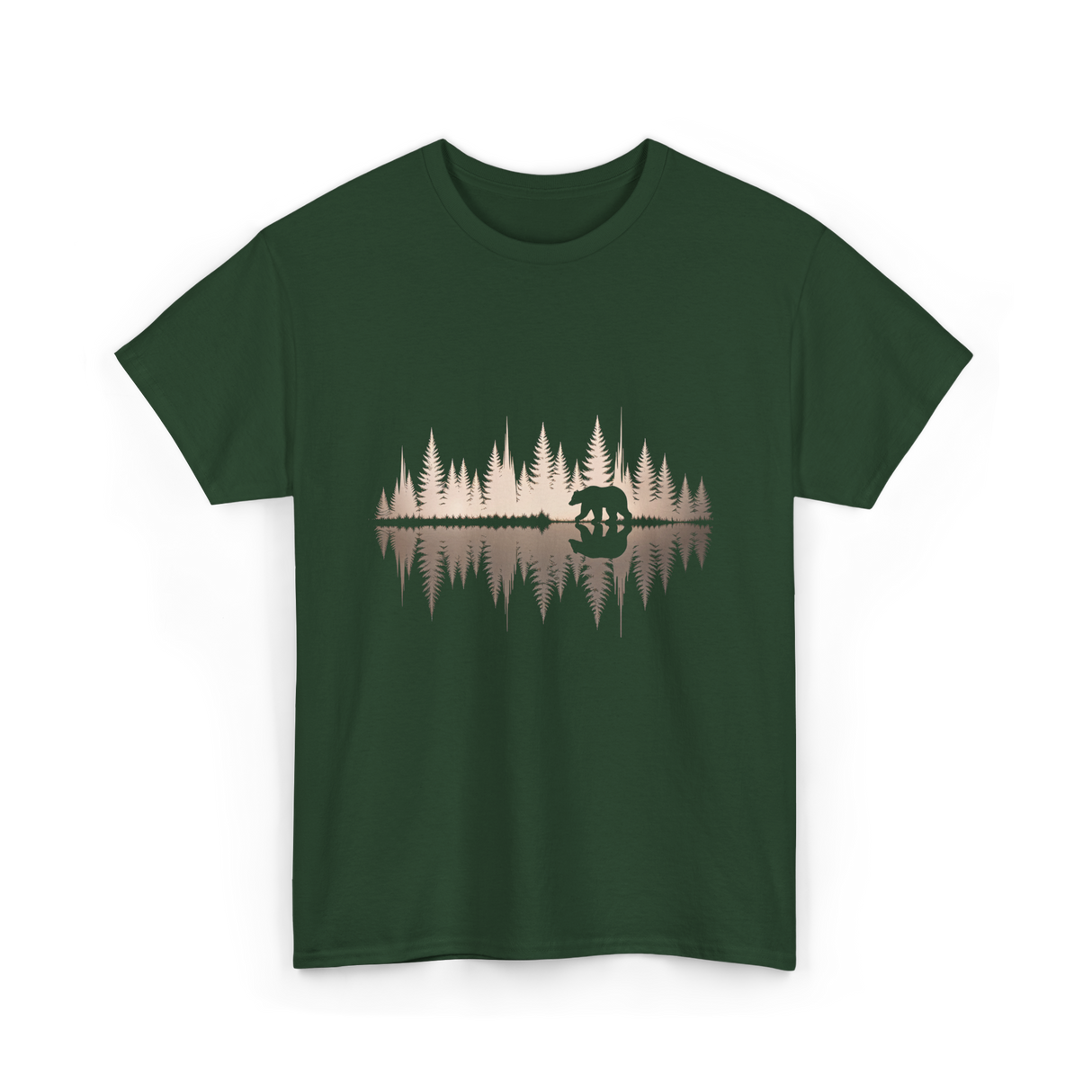 Bear Reflection Wildlife Nature T-Shirt - Forest Green