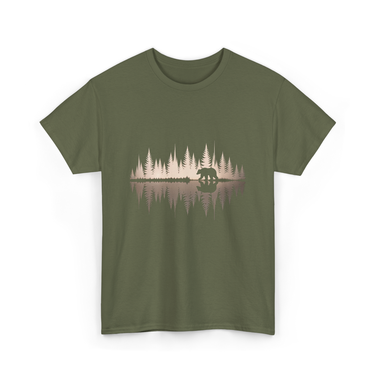 Bear Reflection Wildlife Nature T-Shirt - Military Green