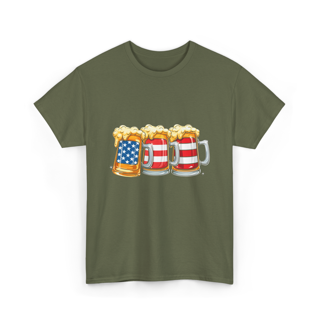 Beer American Flag Independence Drink T-Shirt - Military Green