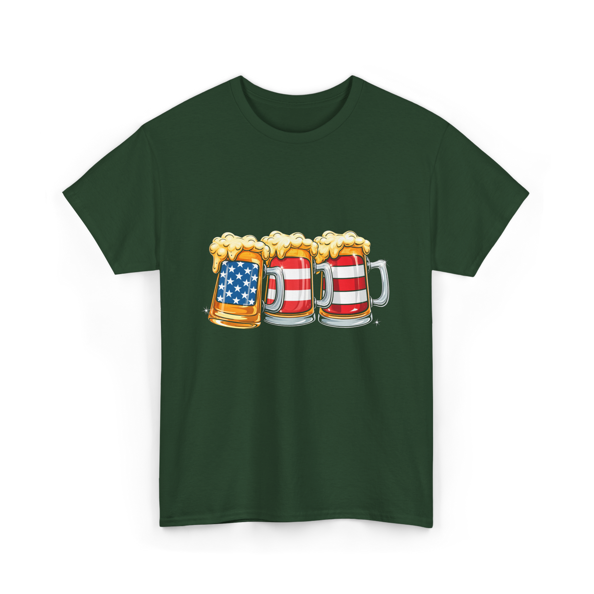Beer American Flag Independence Drink T-Shirt - Forest Green