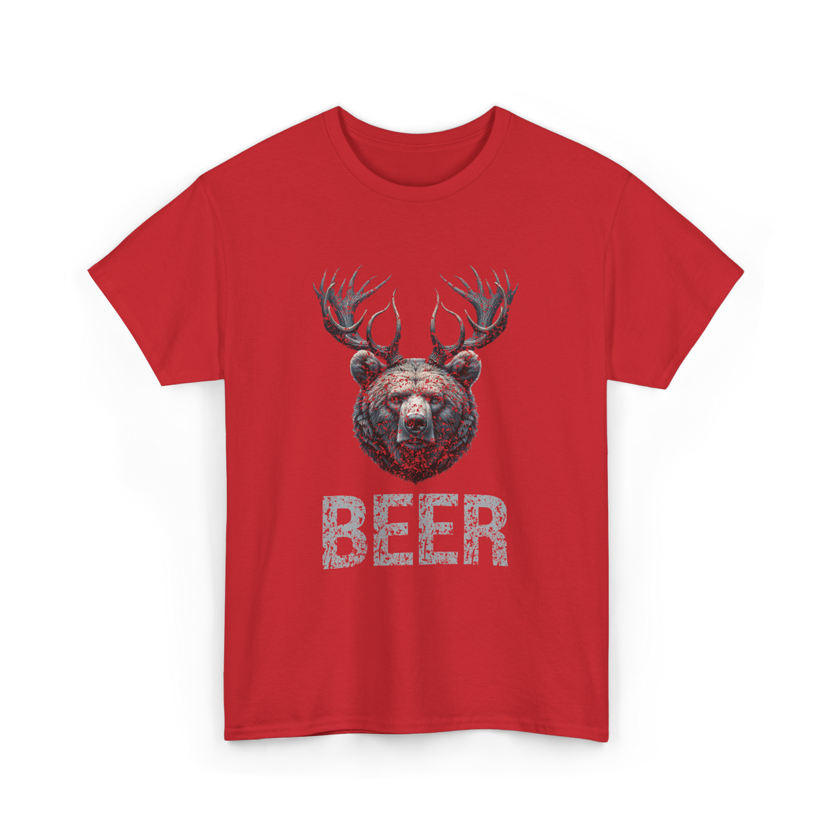 Beer Bear Grizzly Animal T-Shirt - Red