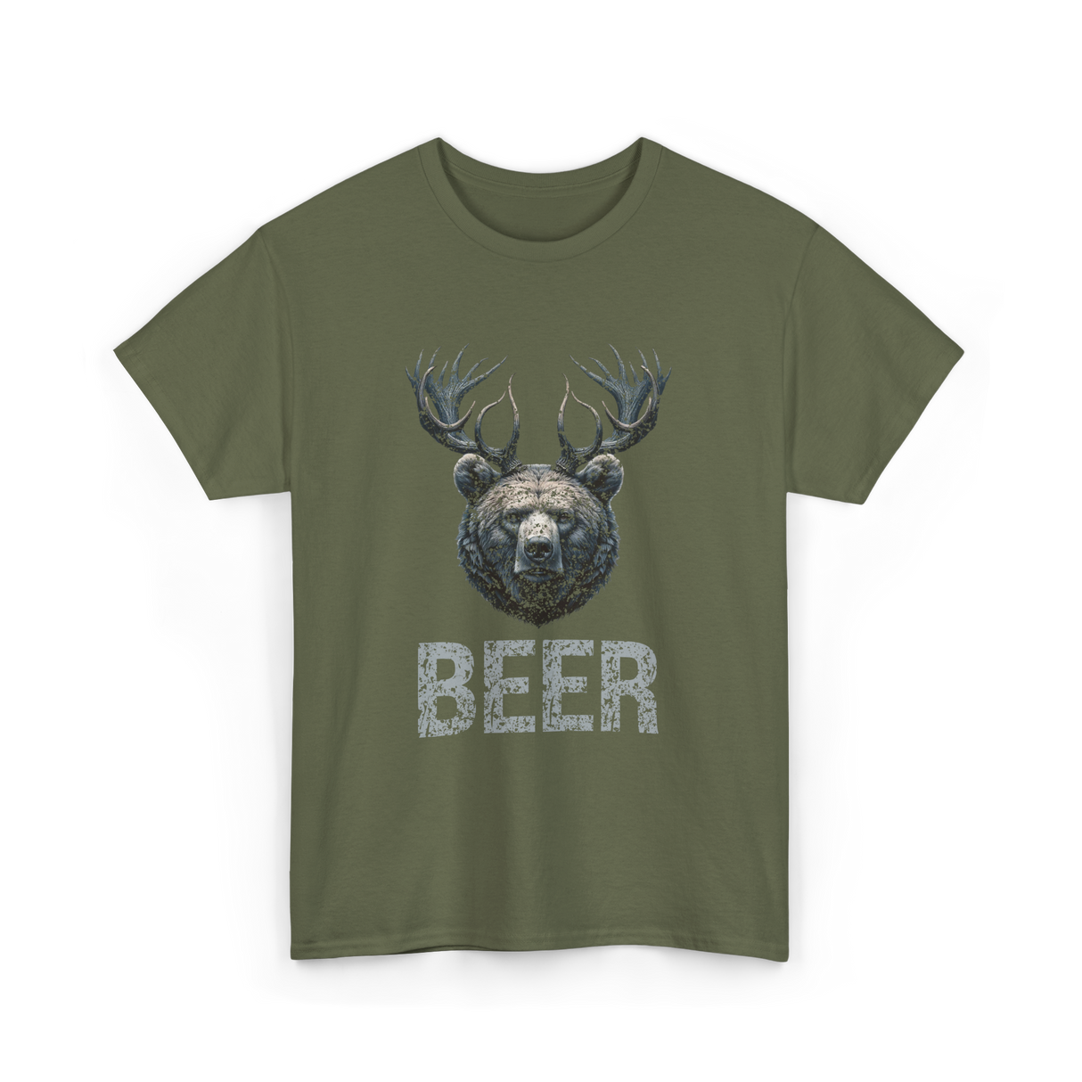 Beer Bear Grizzly Animal T-Shirt - Military Green