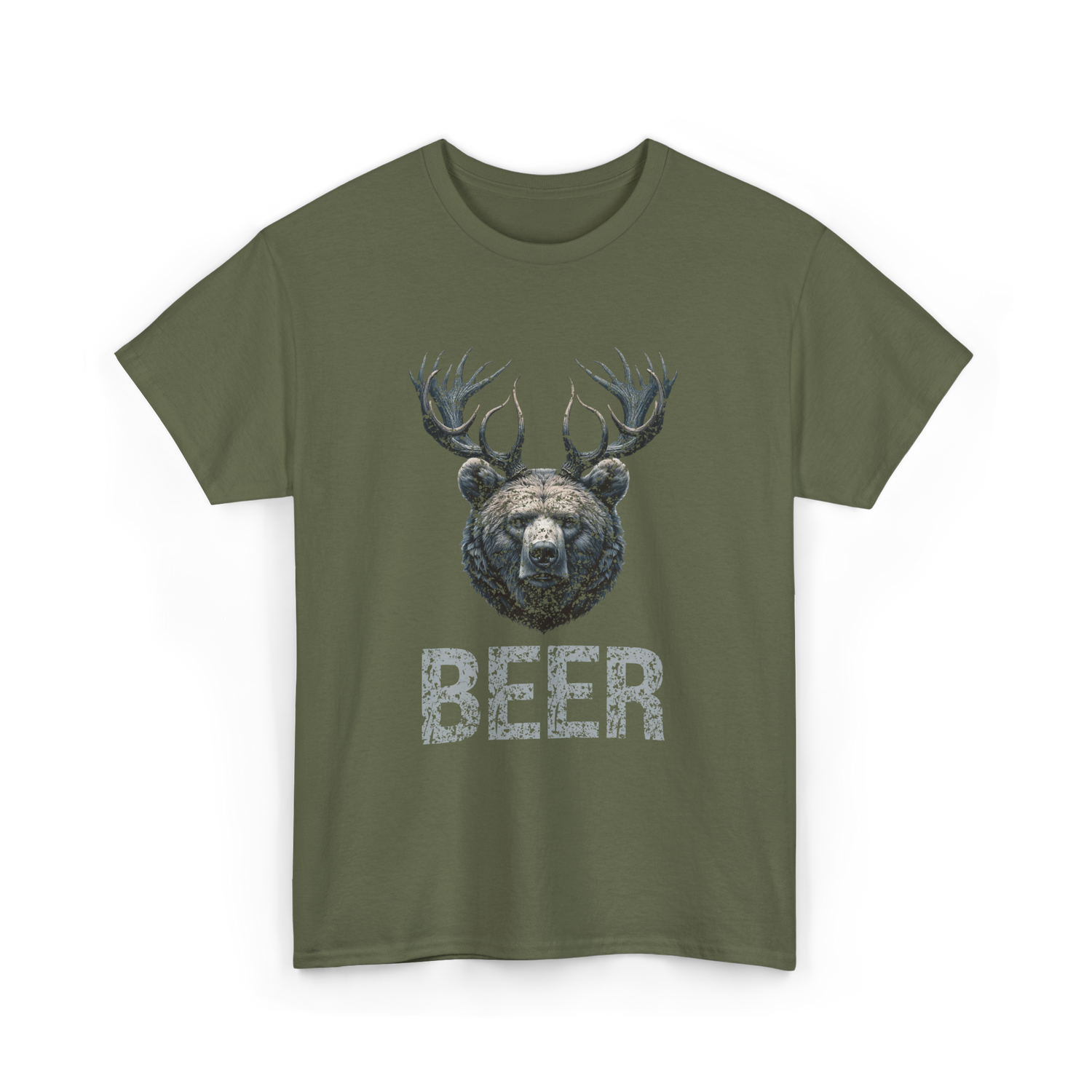 Beer Bear Grizzly Animal T-Shirt - Military Green
