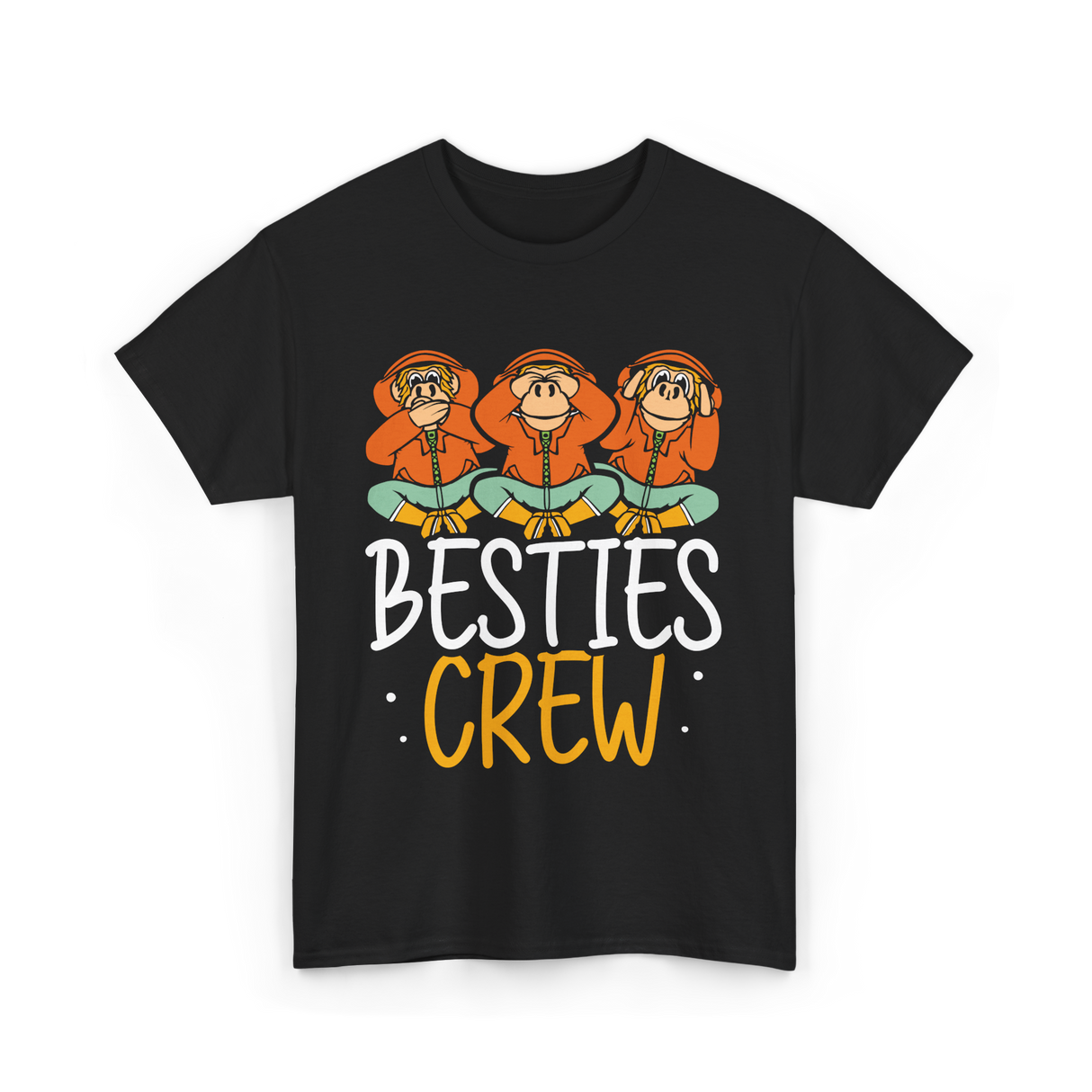 Besties Crew Monkeys Friends T-Shirt - Black