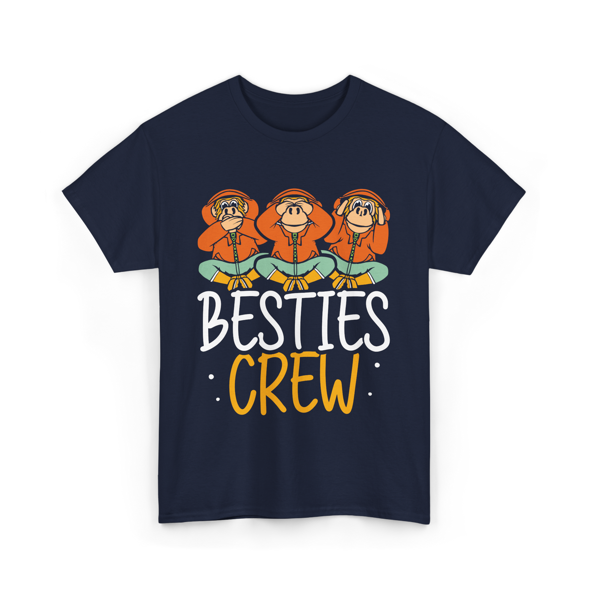 Besties Crew Monkeys Friends T-Shirt - Navy