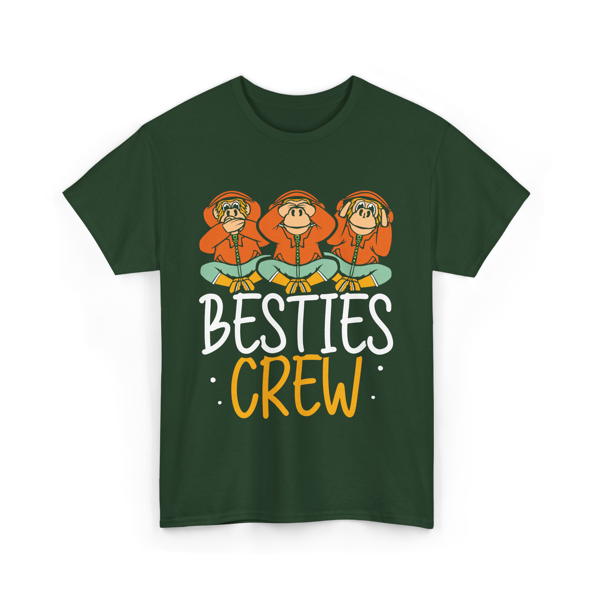 Besties Crew Monkeys Friends T-Shirt - Forest Green