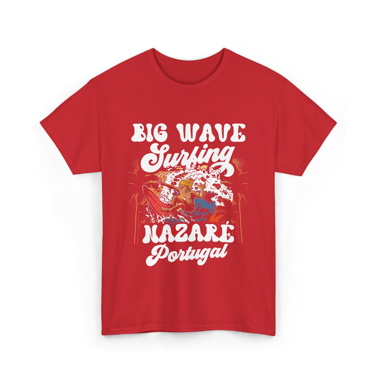 Big Wave Surfing Nazaré Portugal Surfer T-Shirt - Red