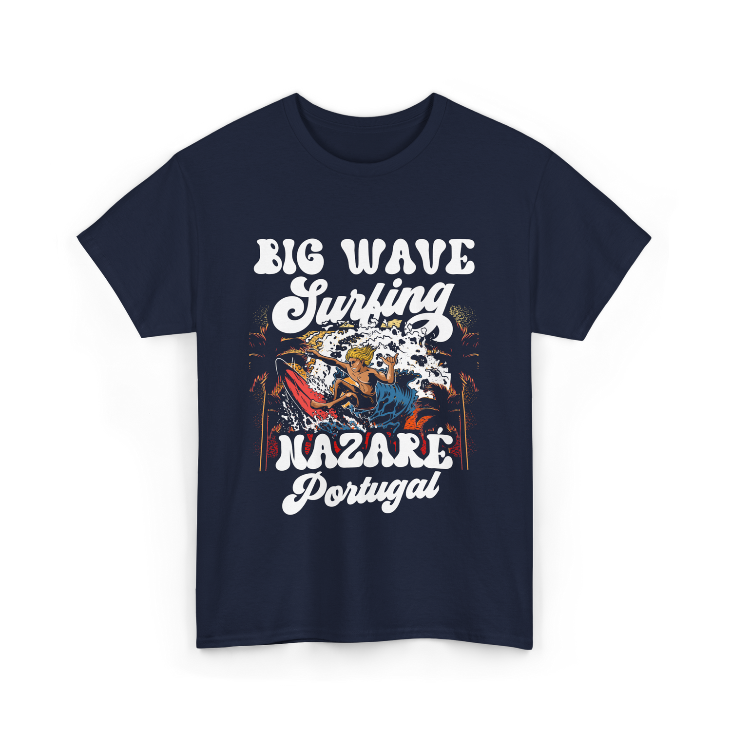 Big Wave Surfing Nazaré Portugal Surfer T-Shirt - Navy