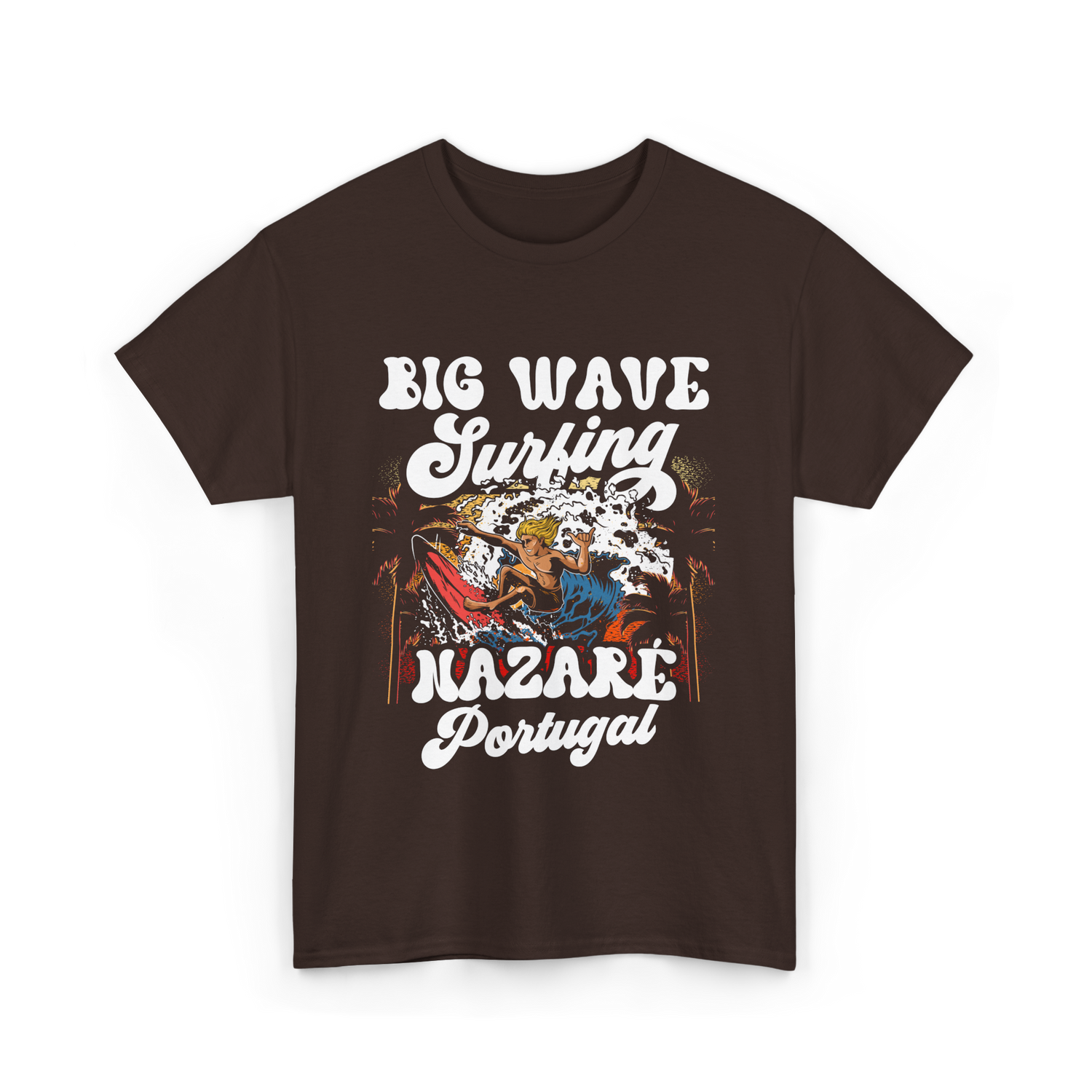 Big Wave Surfing Nazaré Portugal Surfer T-Shirt - Dark Chocolate