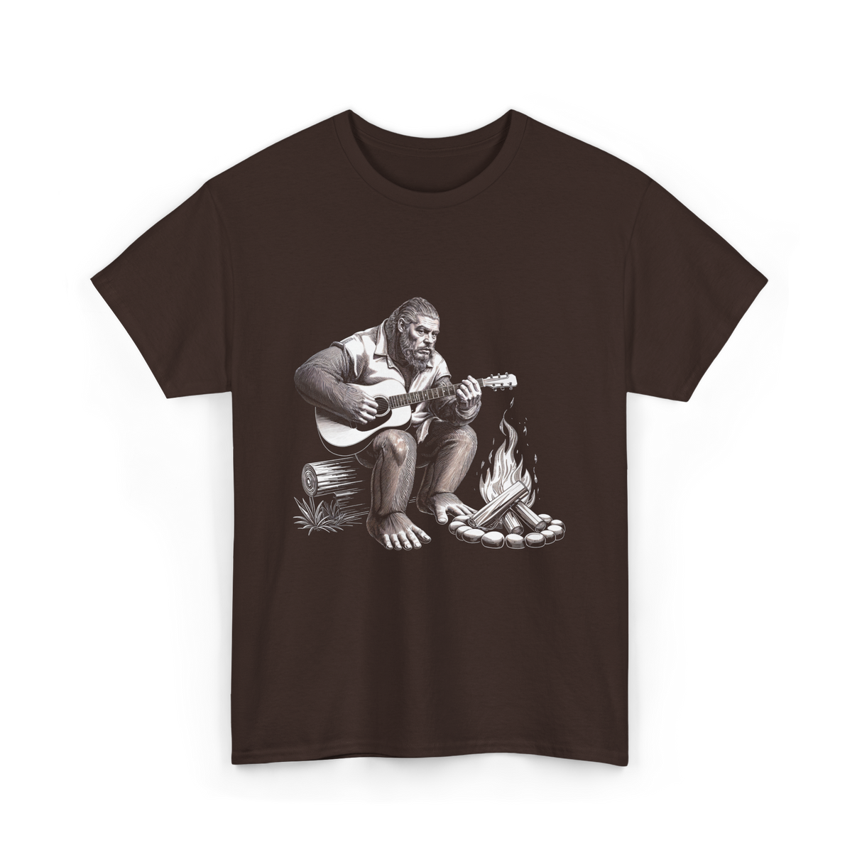 Bigfoot Playing Guitar Sasquatch T-Shirt - Dark Chocolate