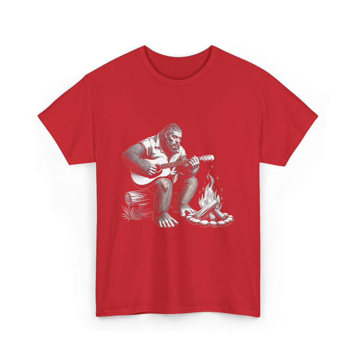 Bigfoot Playing Guitar Sasquatch T-Shirt - Red