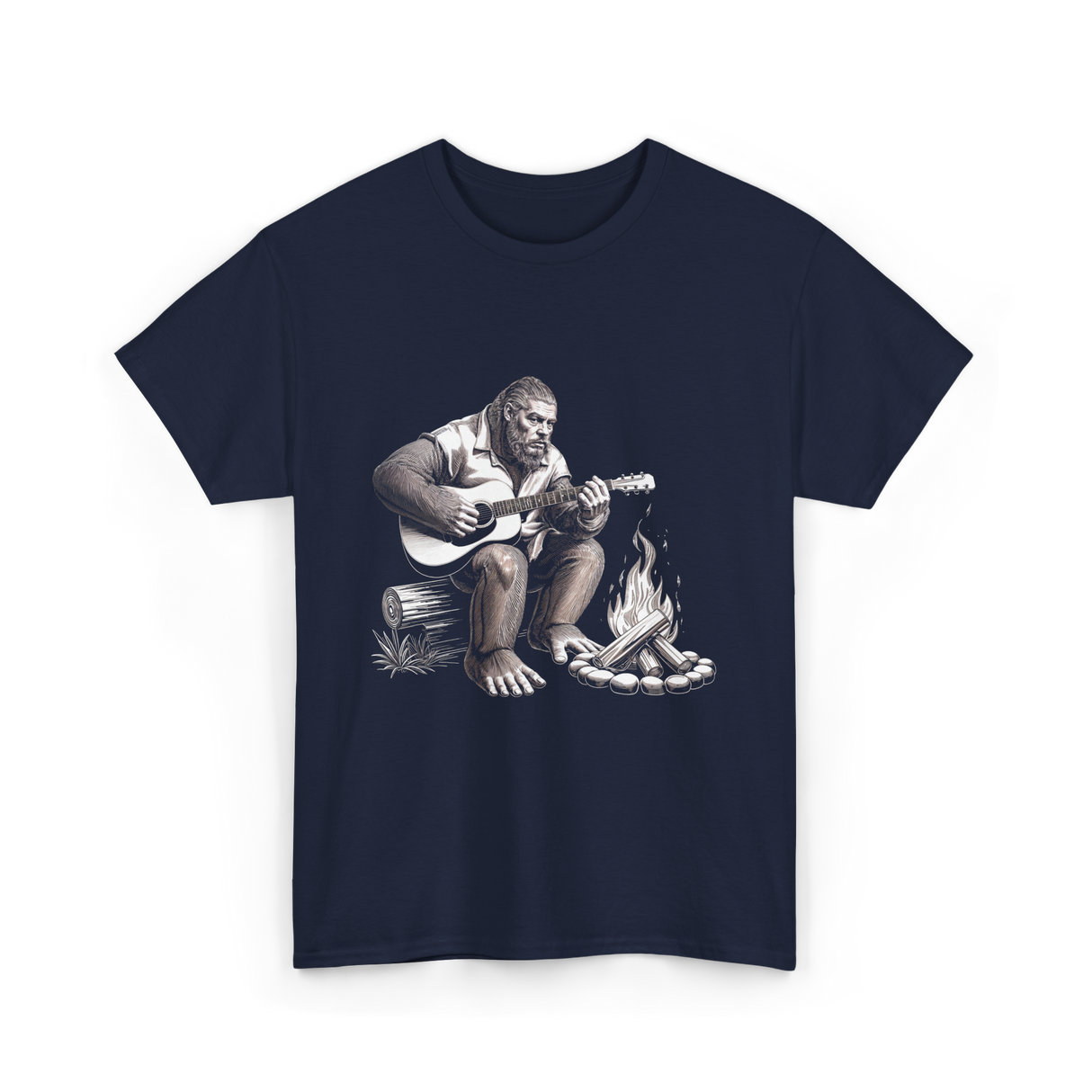 Bigfoot Playing Guitar Sasquatch T-Shirt - Navy