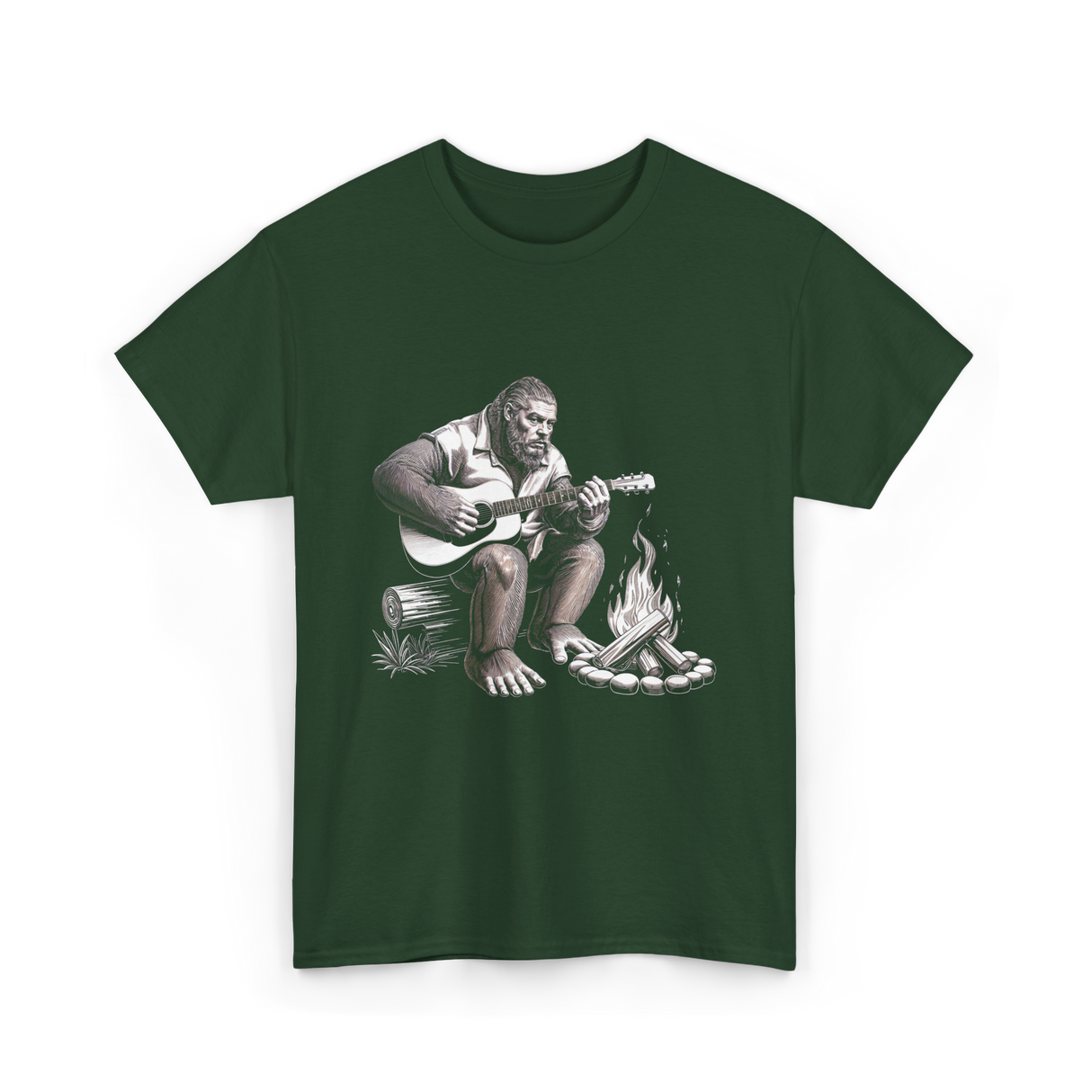Bigfoot Playing Guitar Sasquatch T-Shirt - Forest Green