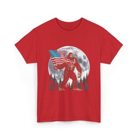 Bigfoot Sasquatch Bigfoot Moon T-Shirt - Red